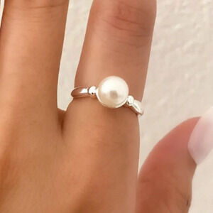 925 Sterling Silver Pearl Ring Minimalist Dainty Ring Pearl Accent Ring